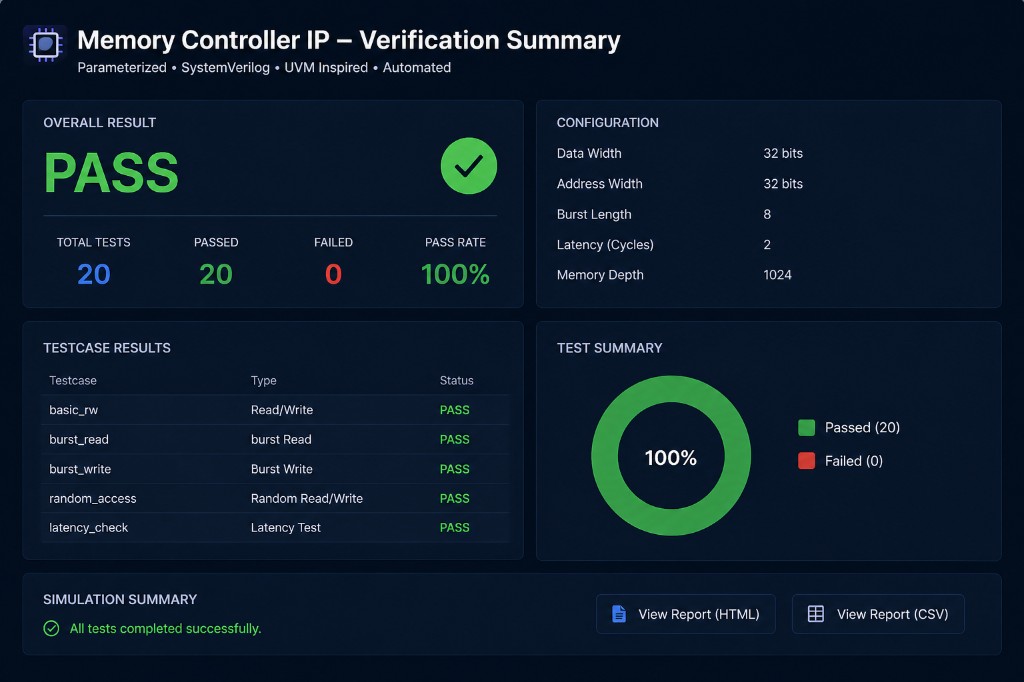Memory controller verification dashboard preview